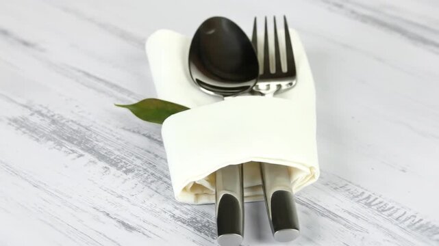 Table setting with silverware and napkin