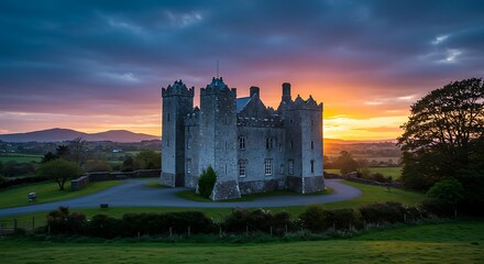Obraz premium Historic castle sunset landscape