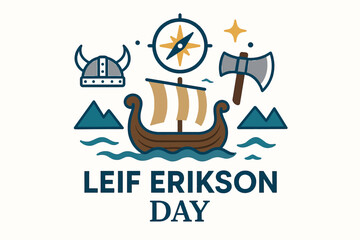 Leif Erikson Day Minimal Flat Illustration with Exploration Symbols