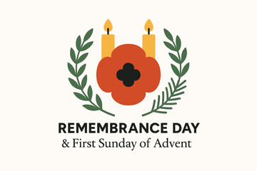 Remembrance Day and First Sunday of Advent Minimal Flat Illustration with Symbolic Emblems