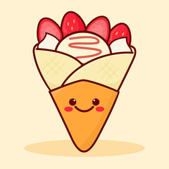 Cute illustration of strawberry crepes