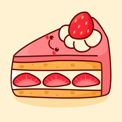 vector illustration of a cute sliced cake with cream and strawberry