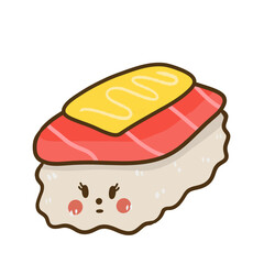 Cartoon illustration salmon sushi with sweet egg