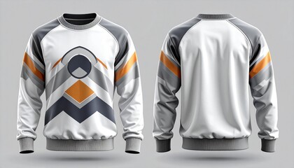 College Football Matchup Sweatshirt with Chevron Stripes and Abstract Geometric Circle Design, Front and Back View, Plain White Background