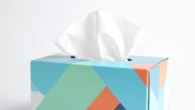Tissue box with colorful geometric design