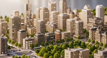 Fototapeta premium Miniature Model Cityscape of Modern Skyscrapers and Green Parks for Urban Development Concepts