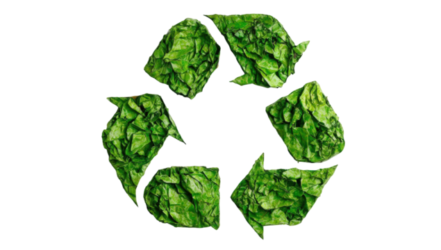 Green recycling symbol, textured graphic