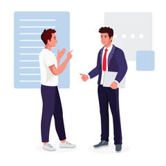 Illustration of two businessman having a meeting, chatting, presenting about business