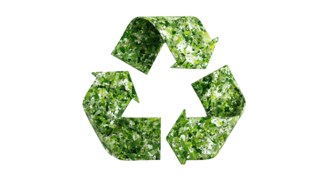 Green recycling symbol, stylized with textured foliage
