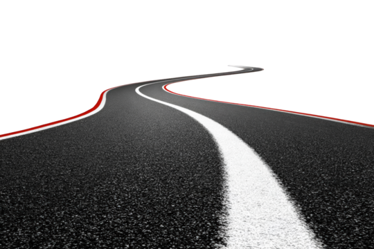 Winding asphalt road against black background