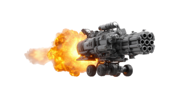 Futuristic spacecraft accelerating with intense exhaust