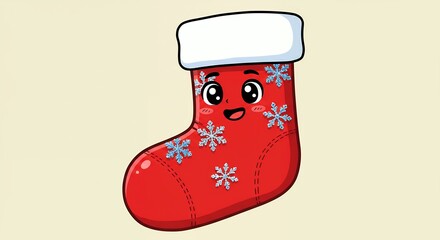 Cheerful cartoon christmas stocking with snowflake decorations illustration