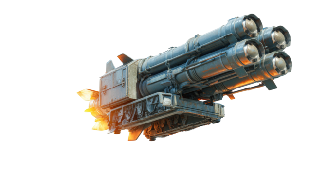 Futuristic missile launcher with fiery exhaust