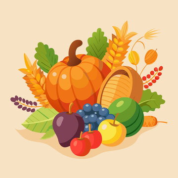 Abundant thanksgiving harvest cornucopia vector illustration scalable eps icon for general platform use