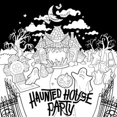 Halloween night scene with haunted house