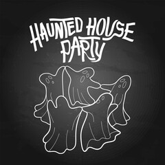 Halloween dancing ghosts on dark background
