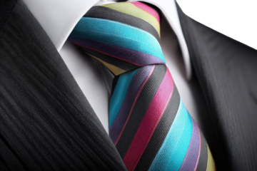Close-up of a colorful tie and suit