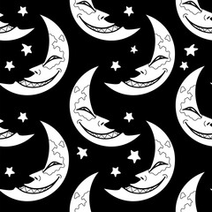 Halloween crescent moon with mischievous smile