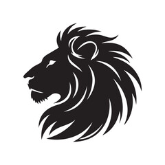 Bold Lion Silhouette Profile with Flowing Mane and Strong Graceful Design. 
