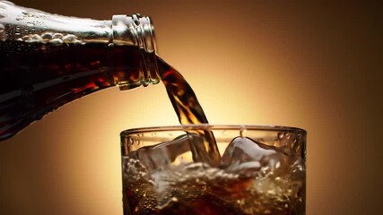 Pouring Soda Capturing Refreshment and Bubbles as It Fills a Glass with Ice - Powered by Adobe