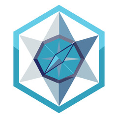 Navigational Compass Logo: An abstract geometric design features a compass rose element, encapsulated within a hexagonal framework, representing guidance and direction in a modern digital landscape.