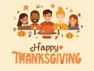 Happy Thanksgiving Flat Vector Illustration