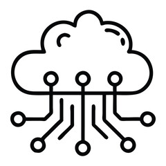 Cloud Computing and Data: Illustrative image of cloud computing and data processing, symbolized by a cloud with integrated circuit.