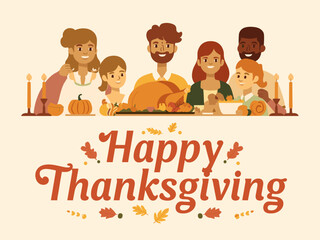 Happy Thanksgiving Flat Vector Illustration