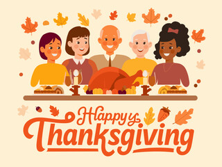 Happy Thanksgiving Flat Vector Illustration