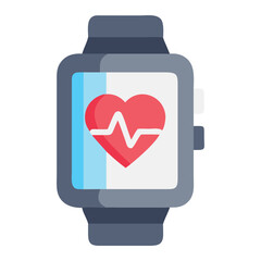 Smartwatch with Heart Rate Display: A sleek smartwatch showcases a vibrant display of a red heart with a white electrocardiogram, set against a pristine screen
