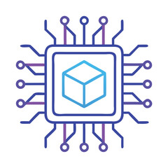 Modern Tech: A detailed illustration of a computer chip and a digital cube, representing modern technology, innovation, and virtual concepts.