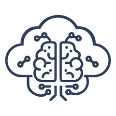 Brain cloud innovation: A modern graphic depicts a digital brain intertwined with a cloud, representing data processing, intelligence, and technological advancement.