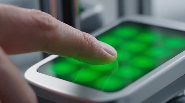 Fingerprint Scanning on Biometric Device for Security Access Control Verification Method Red Fingerprint Light Confirm Identity and Privacy Macro Detail of Lighted Security