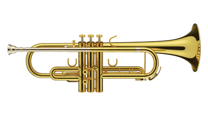 Obraz premium A photorealistic image of a brass trumpet against a pure white backgroun