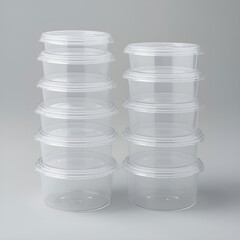 Obraz premium A set of transparent Saniplast plastic containers, neatly arranged.