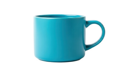 Isolated turquoise ceramic mug on neutral, studio shot of household object for drinking