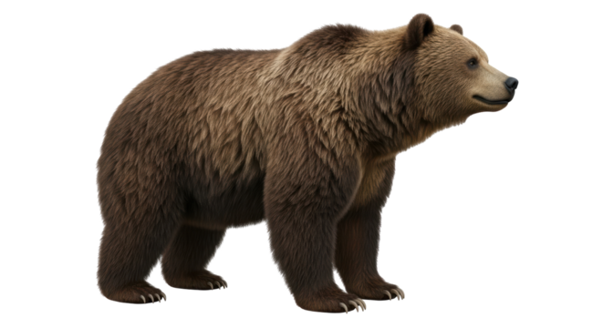 Isolated Grizzly Bear standing up on all fours, brown fur, large bear, wild animal outdoors