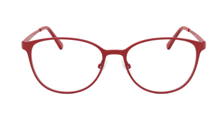Isolated round eyeglasses with thin red metal frames and nose pads, eyewear fashion item