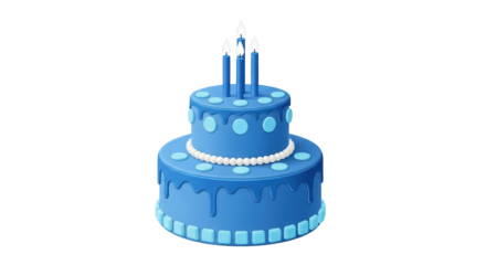 Isolated blue birthday cake with candles, two-tiered, party celebration, dessert sweetness