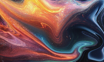 A digital abstract illustration resembling a galaxy with swirling orange and blue colors