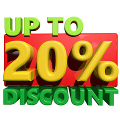 Up to twenty percent discount offer bright text on black background