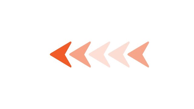 Five orange arrows progressing from light to dark on a white background direction backward