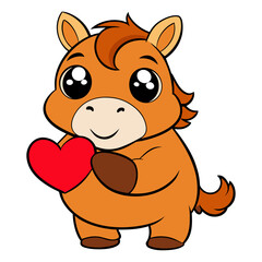 Obraz premium A cute, chubby cartoon horse giving a heart.