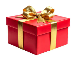 Open Red Christmas Gift Box with Peeked Contents, Angled Side View, isolated