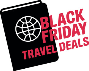 Black friday travel deals promotion with passport and globe icon illustration