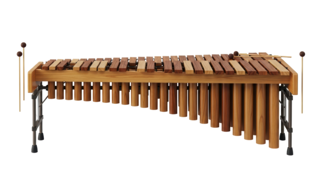 Isolated xylophone with mallets, a wooden percussion instrument used for musical performance