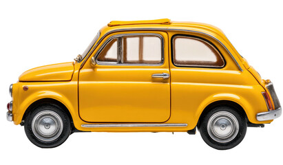 Obraz premium Side view of a yellow vintage car model