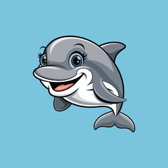 A cute dolphin vector design  on blue background