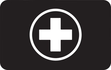 Obraz premium White Medical Cross Inside a Circle on a Black Rectangle