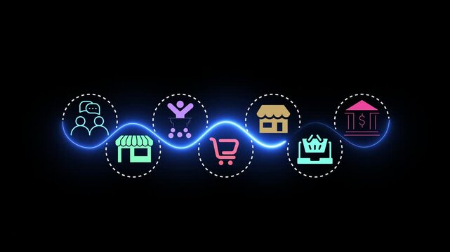 Seamless customer experience concept on the transparent background. Providing personalized support throughout the customer journey from product discovery to purchase and engagement. 4K video animation
